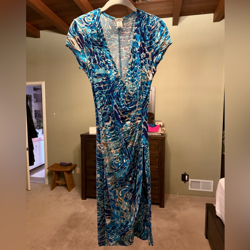 Cache Vibrant Blue and White Midi Dress